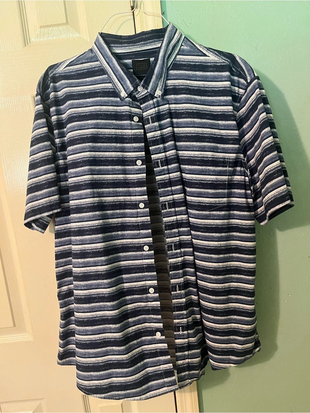 14th & Union Navy and White Striped Short Sleeve Button-Up